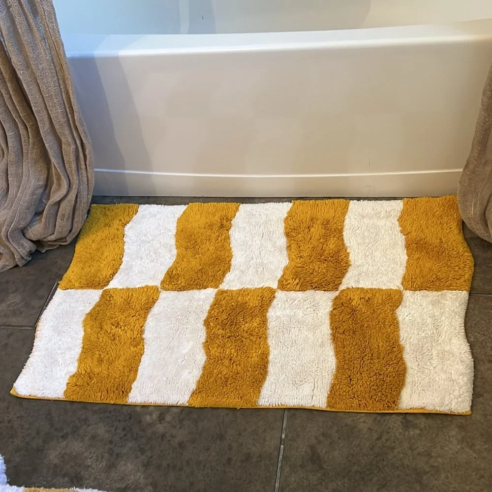 West Elm Mustard and White Bath Mat